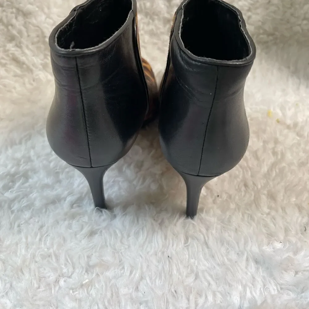 Nine West leather calf hair leopard print &black ankle slip on boots SZ9.5M